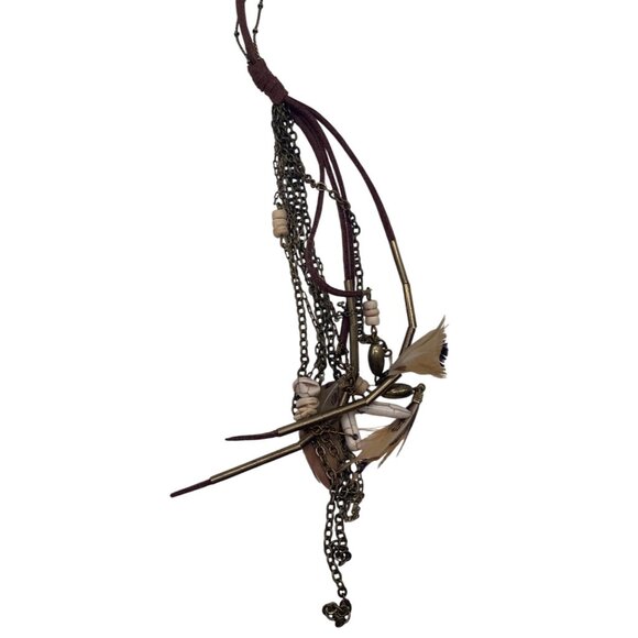 Target Brown Chains Feather Beads Southwestern Boho Necklace 28” Long Layered - Picture 7 of 10